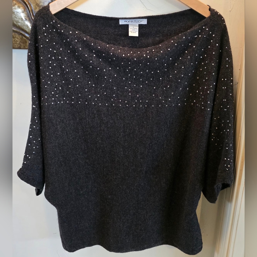 Avelina Black Off-the-Shoulder Sweater Dark Gray  100% Merlino Wool  Large